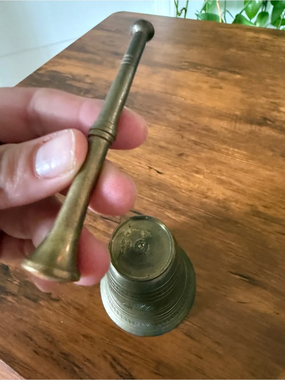 Brass Table Bell with Striker - Antique-Style Brown Finish